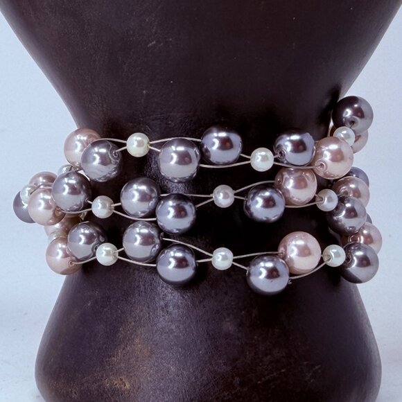 unbranded Jewelry - Vintage Silver Pearl Illusion Bracelet Sterling Silver 925 Triple Strand Unworn
